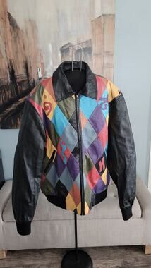 Vintage Unbranded Patchwork Colorblock Leather Bomber Jacket 4XL YKK Zip Art...